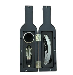 Innovation Promotional Custom Logo Sticker Wine Bottle Shape Modern Metal 3 in 1 Wine Pouring Foil Cutter & Opener Gift Set