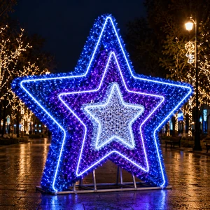 CE UL Durable Outdoor IP65 Rated Safe Low Voltage LED System Blue And Purple Frame 3D Star Motif Light For Halloween