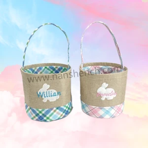 Factory Wholesale Easter Plaid Bunny Basket Candy Pack Mass Production Easter Decorations Basket
