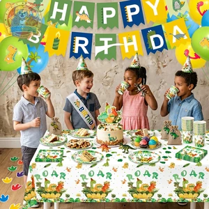 Hot Birthday Party Supplies Disposable Paper Plates Paper Cups Tissues Tablecloths Sets for Children's Birthday Party Wholesale