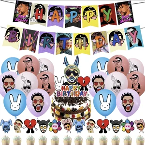 Bad Bunny Theme Birthday Party Supplies Adult Birthday Party Music Singer Fan's Party Gifts Boy and Girl Birthday Decoration