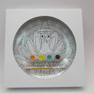 9 Inch DIY Thanksgiving Plate Craft Kit Handmade Porcelain Earthenware Turkey Painting for Kids Home Decoration Art Supplies