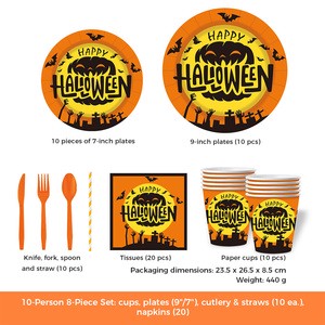 10Pcs Halloween Party Decoration Set Disposable Pumpkin Paper Tableware Pack Bulk Wholesale
