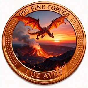 Source Manufacturer One Ounce 999 Pure Copper Memorial Coin High Relief Edge UV Printed Inner Panel Animal Custom Center Insert