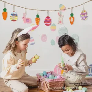 Easter Wood Chip Painting Set Rabbit Egg Cross-Border Party Decorations New Year Tree Ornaments Hanging Christmas Halloween