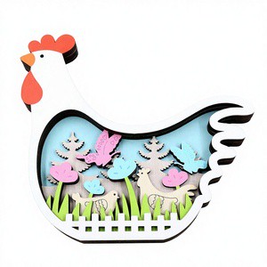 Custom Easter Chicken 3D Layered PlyWood Sign | Modern Hen UV Printed Table Decor | Personalized Spring Animal Ornament 2026