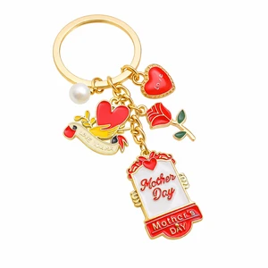 Custom Gold Plated Metal Keychain Mothers Day Mom Flower Fan Pendant Keyring Personalized Souvenir Gift for Women