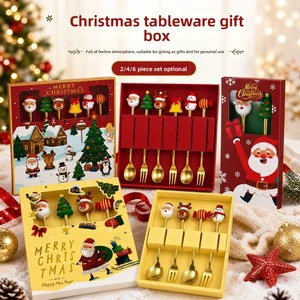 New Christmas Spoon Fork Set Stainless Steel Dessert Spoon Creative Elk Fruit Fork Dinnerware Gift Box Set
