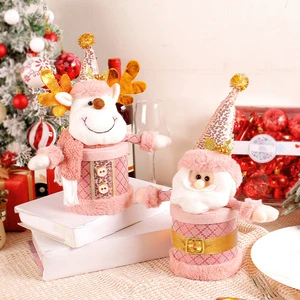 Hot Selling Christmas Gift Santa Claus Snowman Deer Pink Apple Box Candy Can Doll