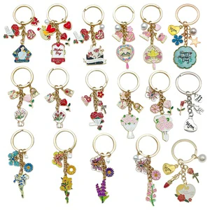 Mothers Day Gifts Best Seller Pearl butterfly Flower Rose Daisy Pendant Best Mom Keychain Mothers Day Gifts