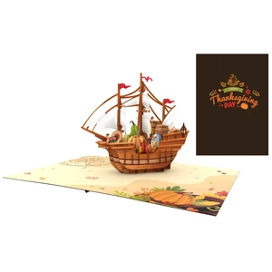 Wholesale ThanksGiving 3D Pop Up Card Featuring A Pilgrim Ship&Harvest Elements, Vietnam Manufacturer Handmade 3D Greeting Card
