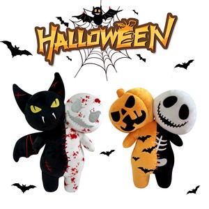 Hot Selling Halloween Evil Pumpkin Skull Black Bat Plush Toy Embroidered And Green Light Shining In The Dark Halloween Gift