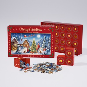 Hot Sell Christmas Advent Calendar 24 Days Countdown Jigsaw Puzzle 1000 Pieces Custom Paper Christmas Puzzle For Kids Adult