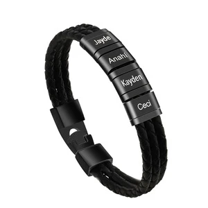Father Day Special Gift Idea Engraveable Dad Gift Men Bracelet Diy Leather Bracelet for Dad