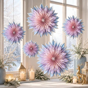 White Gold Edge Paper Star Hanging Decoration Foldable 3D Snowflake Ornament for Christmas Wedding Party Home Decor