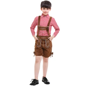 Oktoberfest Kids Costume for Boys Plaid Shirt Suspender Bavarian Festival Beer Party Carnival Outfit for Children