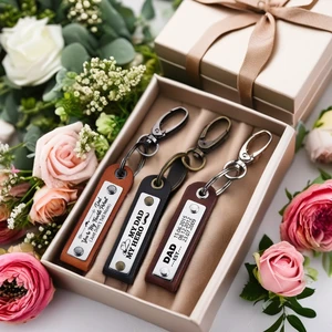 Leather Dad GIft Keychain Dad Birthday Gift Key Chain Personalized New Daddy Father's Day Gift Support DIY Laser Logo Keychain