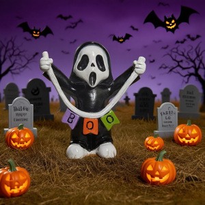 Hand Painted Halloween Resin Craft Statue, Waterproof Indoor Outdoor Home Decor Ornament, Creepy Tabletop Prop for Halloween