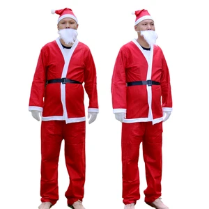 5pcs Wholesale Red Blue Green Professional Santa Suit Outfit Mascot Felt Santa Claus Costume Adult Christmas Costume for Men Kid