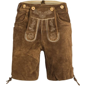 Wholesale Men's Bavarian Lederhosen Shorts Mid Waist Cotton Leather Pants Drawstring Closure Breathable Casual Vintage Solid