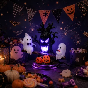 Halloween Resin Night Light Spooky Tree Ghost Pumpkin Decoration Plug in or USB Powered Gift