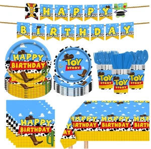 Toy Cartoon Kids Birthday Party Happy Birthday Plates Cups Napkins Cutlery Table Cloth Disposable Dinnerware Set Banner Supplies
