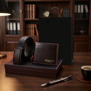 Adjustable Automatic Buckle Leather Belt Wallet Gift Sets for Men with Gift Box