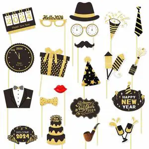 21pcs/set 2024 New Year Party Decoration Photo Props Family Holiday Party Atmosphere Decoration Happy New Year Photo Props