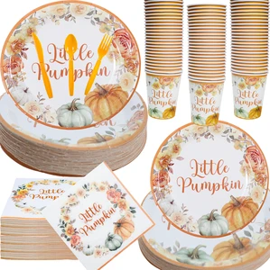 Party Dinnerware Set Thanksgiving Theme Napkin Cups Plates Set Disposable Paper Tableware Set