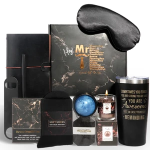 Uionen Men's Black Theme Stainless Steel Gift Set with Letterpress Printing Father's Day Scented Candles & Bath Gift Box