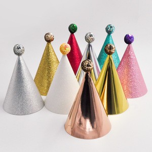 Gold Glitter Sequin Ball Birthday Hat Party Supplies Decoration for Children Baby and Adult Use Paper Material