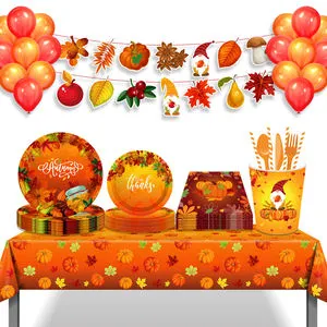 MM202 Thanksgiving Fall Party Supplies Maple Leaves Paper Cups Napkins Disposable Tableware Set for Party