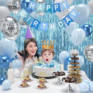 Kids Birthday Party Decoration Set Foil Fringe Curtain Dessert Cake Topper Banner Balloon-for Birthday Banners and Decorations