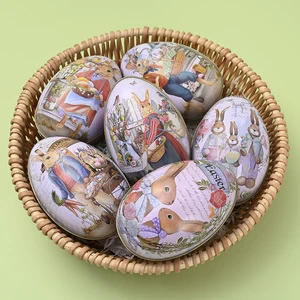 Hao Bei New Easter Decoration Supplies China Iron Eggs Colorful Bunny Candy Egg Shells for Kids