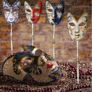 Italian Venice Makeup Masquerade Ball Full-Head Eye Mask with Stick Costume Party Hand Held Mask for Festival Event Carnival Day
