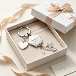 Custom Engraved Heart Tag Keychain Zinc Alloy Butterfly Flower Crystal Bag Charm Women Wedding Valentine Gift