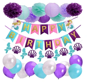 Mermaid Banner Kids Theme Happy Birthday Party Balloons Decorations Sets Wholesale Party Supplies for Girls and Boys