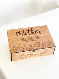 Custom Mothers Day Gift for New Future Mom Mother Christmas Grandmother From Husband Personalized Memory Wooden Keepsake Box