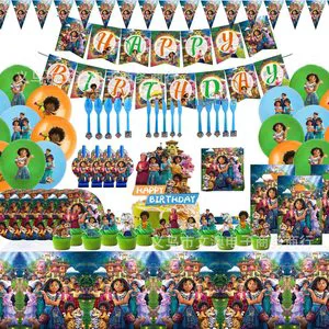 Encant0 Kids Birthday Party Decorations Set Includes Latex Balloons Cupcake Topper Banner Tableware Favors-for Party Decorations