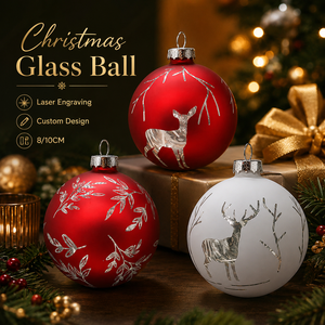 Wholesale Customizable Laser Engraved Christmas Glass Ornaments Ball Xmas Bauble Bulk Xmas Tree Decorations For Brands Retailers