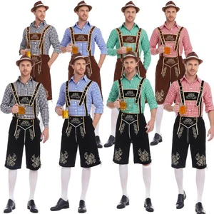 Beer Festival Cosplay Halloween Men's Checkered Shirt Set Men's Oktoberfest Costumes Embroidery Bavarian Style