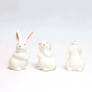 Custom Mini White Ceramic Easter Bunny Rabbit Figurine Decoration Indoor Outdoor Easter Decor Bunny Family Items Gifts for Sale