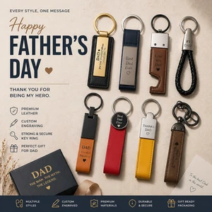 Custom Engravable Multi Style Leather Metal Keychain Zinc Alloy Plated Premium Personalized Father's Day Gift Leather Keyring