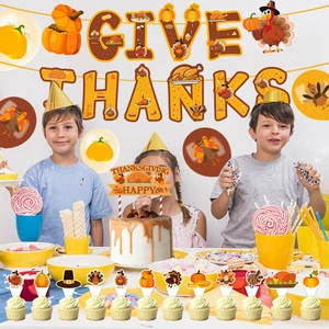 Modern Thanksgiving Party Decoration Supplies Turkey Pumpkin Banner Pulling Flag Inserting Balloon for Festive Thanksgiving Day
