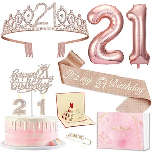 Best-selling Rose-Gold Number Birthday Party Set Ages 3-100 Includes Full-Life Crown Shoulder Strap Eight-Piece Accessory Bundle