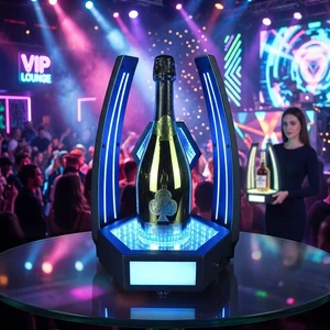 Custom Hexagon Infinity Mirror LED Bottle Glorifier Wine Display Stand For VIP Bottle Presenter Service
