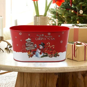Red Oval Metal Bucket Wholesale Sweet Christmas Gift Bucket Nostalgic Gift Basket Xmas Christmas Container Packing/giftpacking