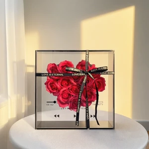 Factory Price Luxury Everlasting Stabilized Acrylic Rose Preserved Flower Box Handmade Chinese New Year Graduation Valentine's