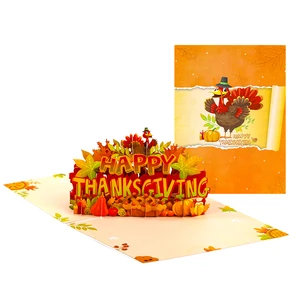 2025 New Custom Printed Laser Cut 3D Turkey Paper Eco-Friendly Recyclable Happy Thanksgiving Day Pop-up Greeting Gift Card