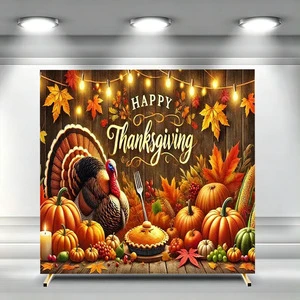 Happy Thanksgiving Square Arch Backdrop Cover Turkey Pumpkin Maple Leaf Fall Harvest Arch Background Birthday Party Customizable